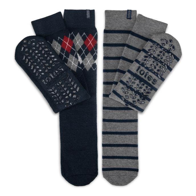 totes toasties® Mens Original Slipper Sock (Twin Pack) Argyle / Stripe Extra Image 2